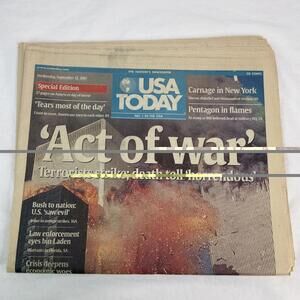 USA Today September 12 2001 Act Of War Twin Towers Complete Newspaper
